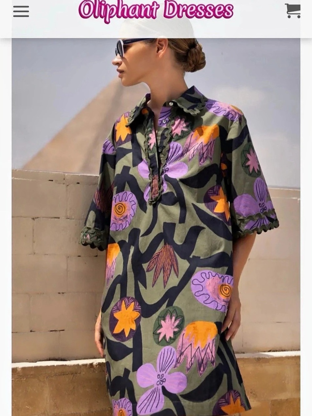 Oliphant Collared Shirt Dress Mini Floral Dress Green & Purple Small